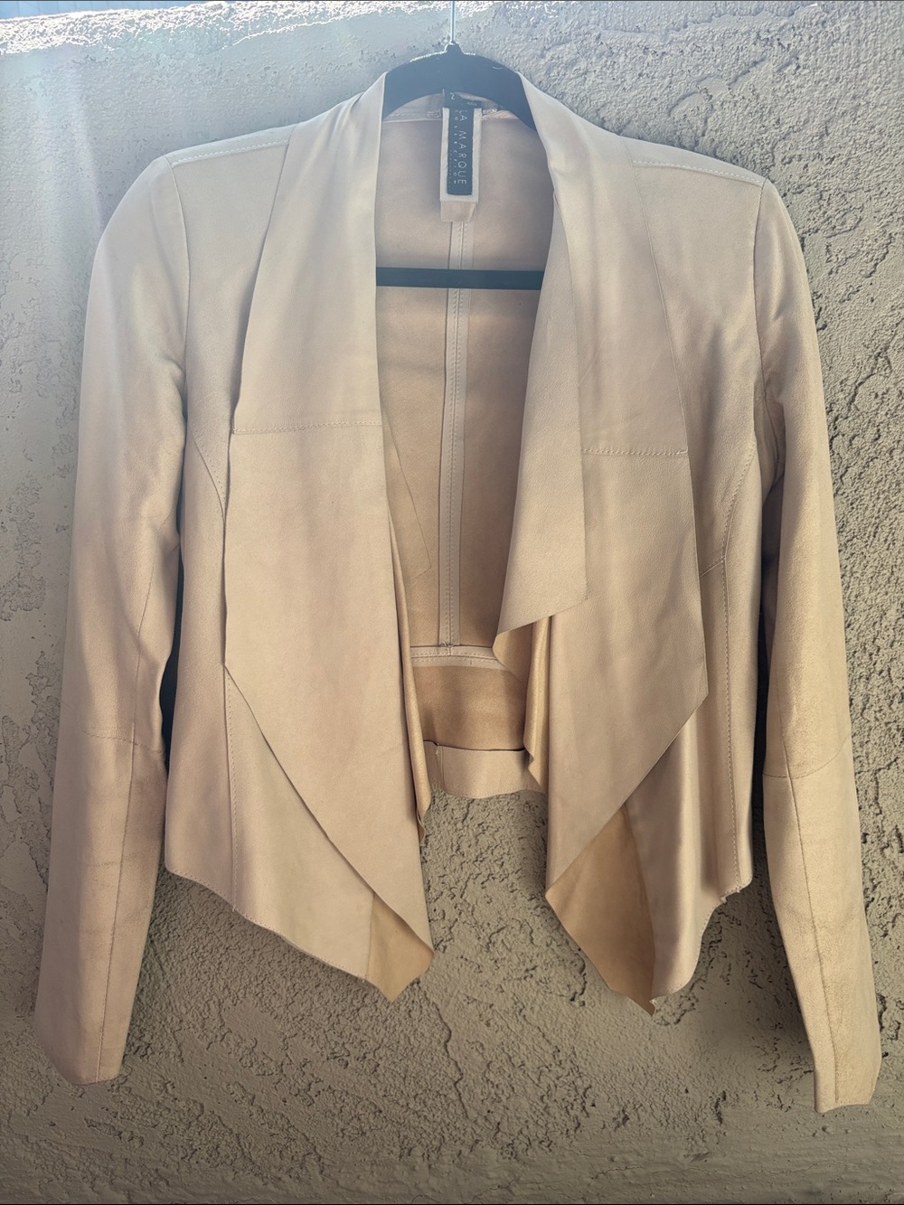 Lamarque Beige Draped Open-Front Blazer Jacket